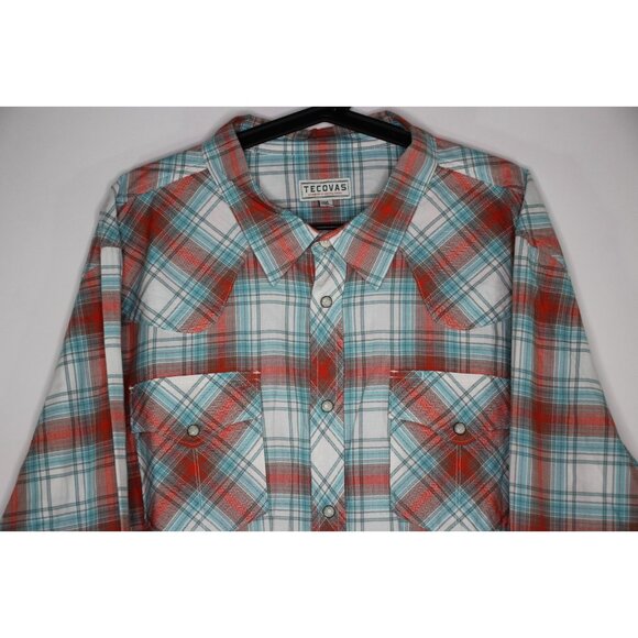 Tecovas Mens 2XL Western Cowboy Pearl Snap Plaid Button Up Shirt H899 - Picture 2 of 4